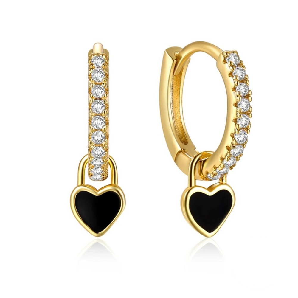 Black heart hoop earrings